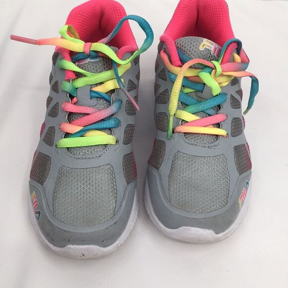 Fila Girl's Superstride 2 Gray Grey Pink Multi Rainbow Laces Big Kid Girls 1 - Picture 8 of 8